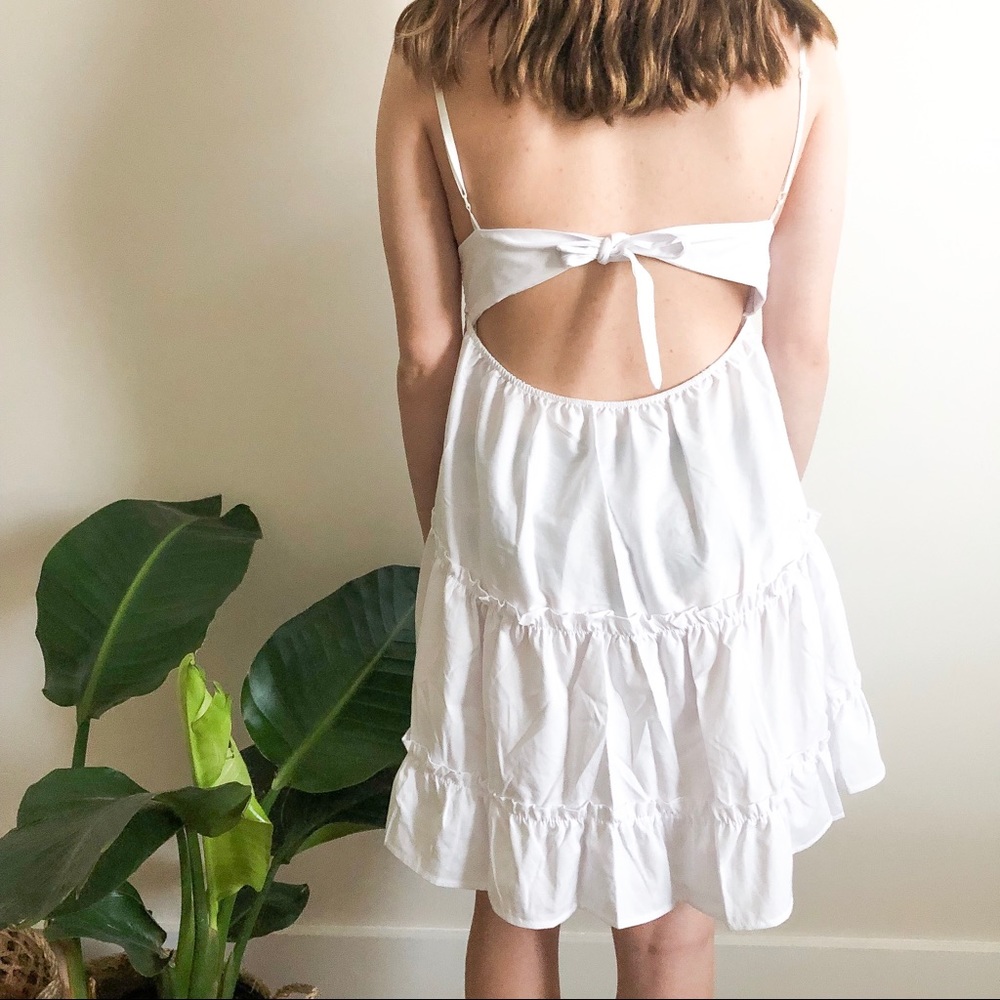 WHITE EMBROIDERED RUFFLE HEM SLIP DRESS - Picture 6 of 7